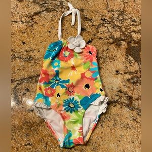 Janie And Jack Flower Ruffle Halter One Piece Swimsuit Size 3